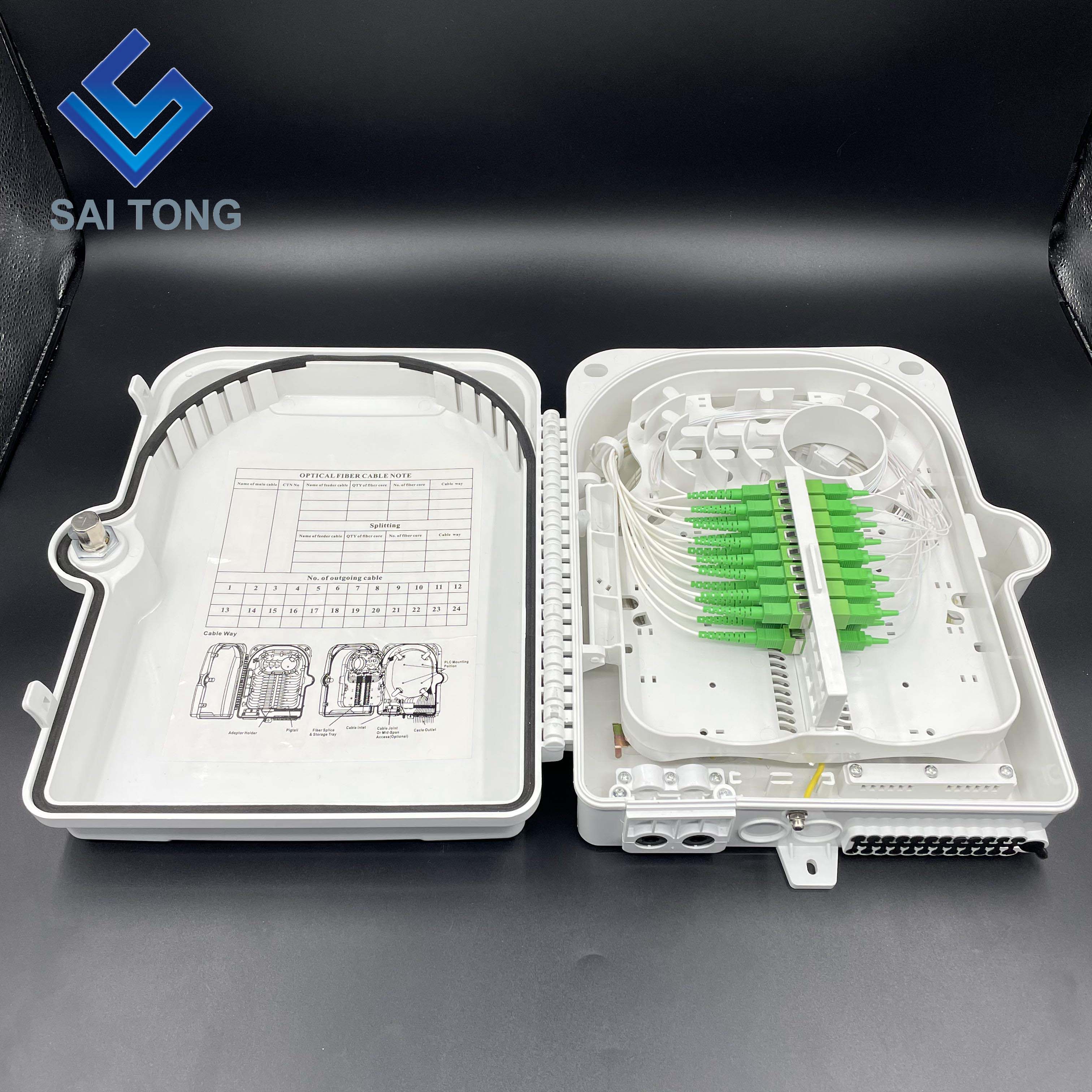 Saitong 24 Core glasvezel verdeelkast 4 in 24 out glasvezel bescherming doos ABS materiaal 24 cores fiber splice box