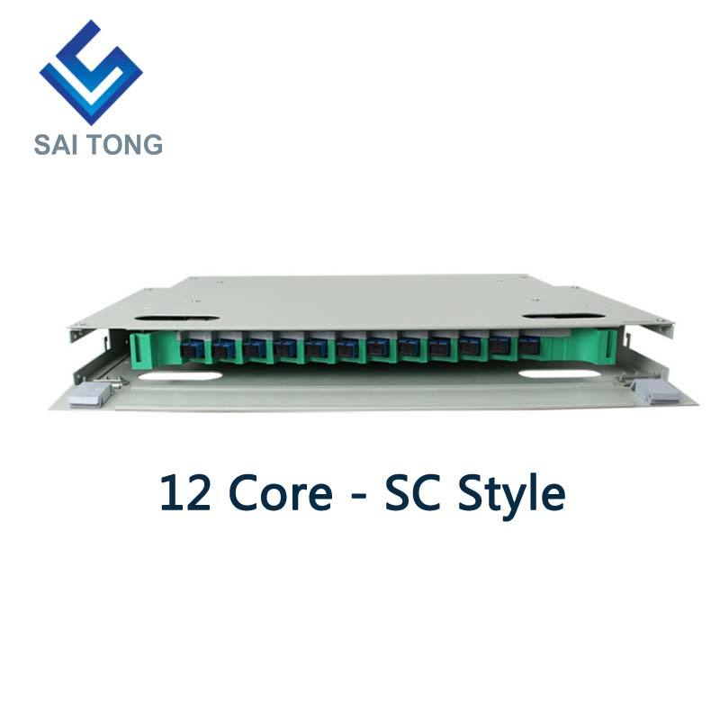 SaiTong FTTH 19 Inch Rack Mount 12 Poort Kast SC/FC ODF 1 U 12 core Glasvezel Distributie frame Optioneel Volledige Belasting