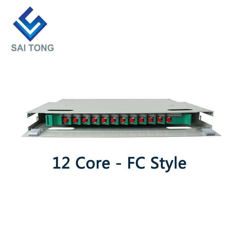 SaiTong FTTH 19 Inch Rack Mount 12 Poort Kast SC/FC ODF 1 U 12 core Glasvezel Distributie frame Optioneel Volledige Belasting