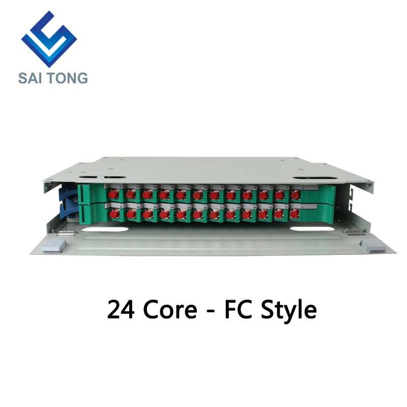 SaiTong FTTH 19 Inch Rack Montage 24 Poort Kast SC/FC ODF 2 U 24 core Glasvezel Distributie frame Optioneel Volledige Belasting