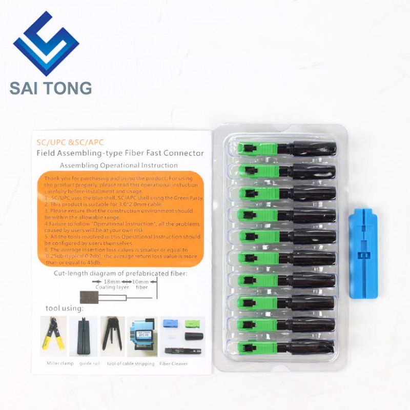 SC APC UPC single mode groen blauwe veldmontage optische snelle connector glasvezel snelconnector voor ftth drop-kabel